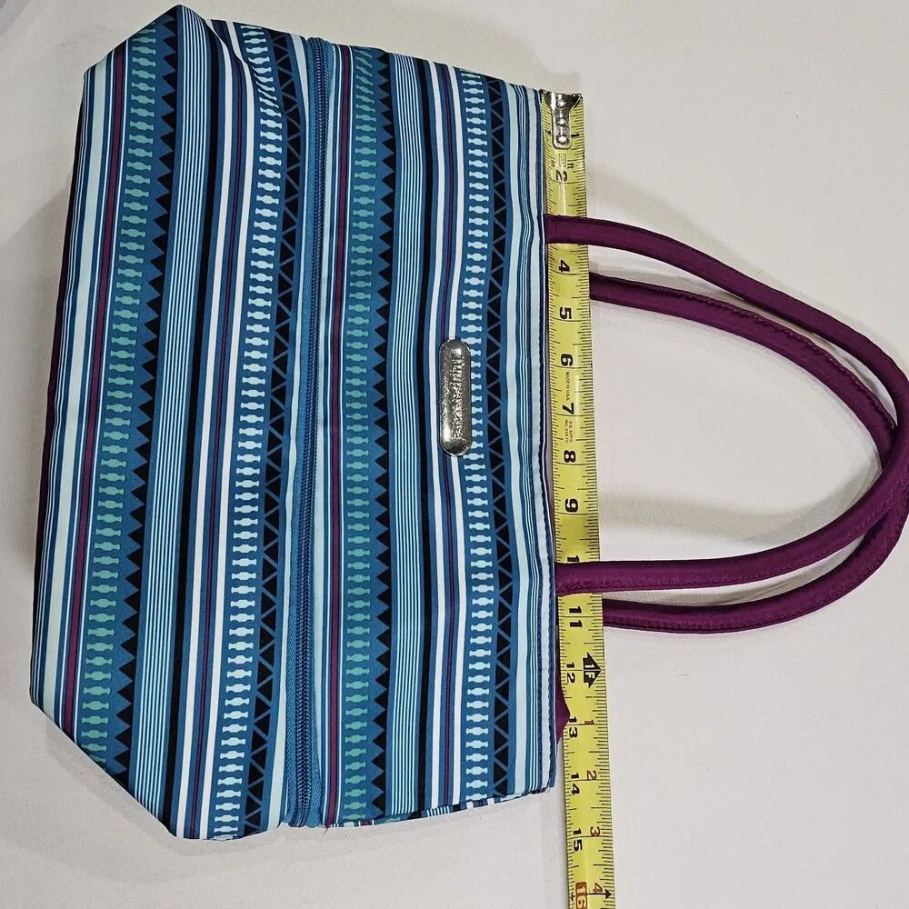 Tupperware Stylish Stripes Expandable  Insulated Lunch Tote Bag Blue Pink Green
